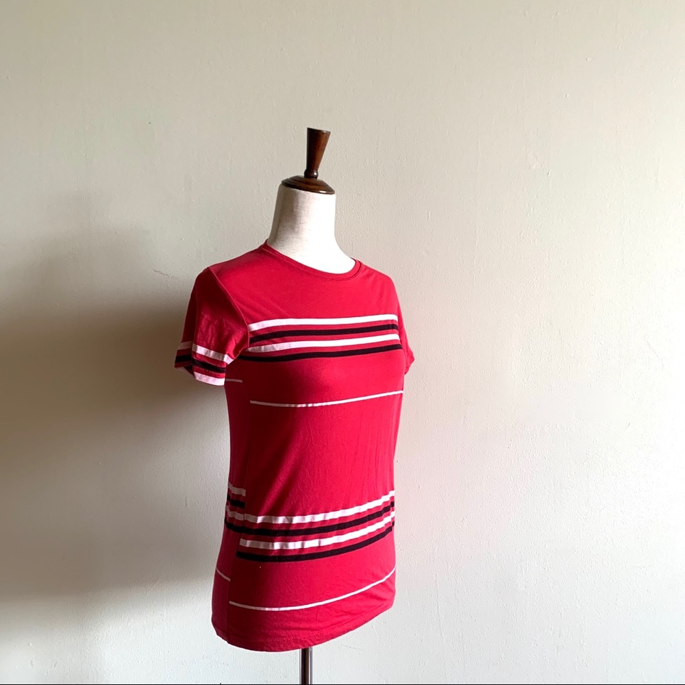 URBAN OUTFITTERS Retro tee Medium Red Pink Black Striped T-shirt 70s style